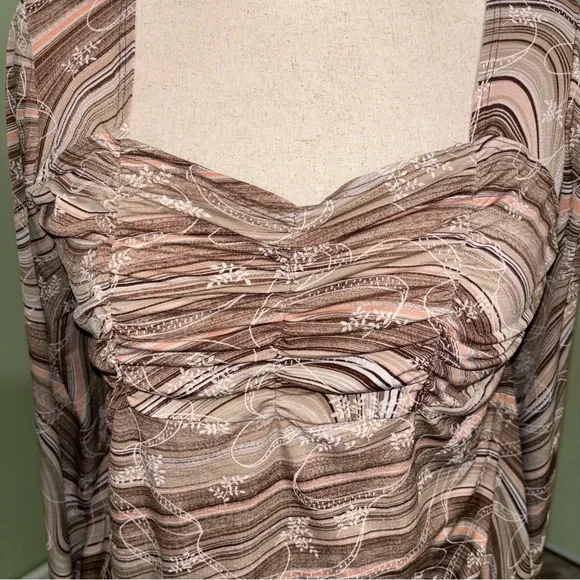 La Khaki Y2K Long Sleeve Sweetheart Neck Asymmetrical Blouse Fairy Women’s Sz 3X - Picture 3 of 7